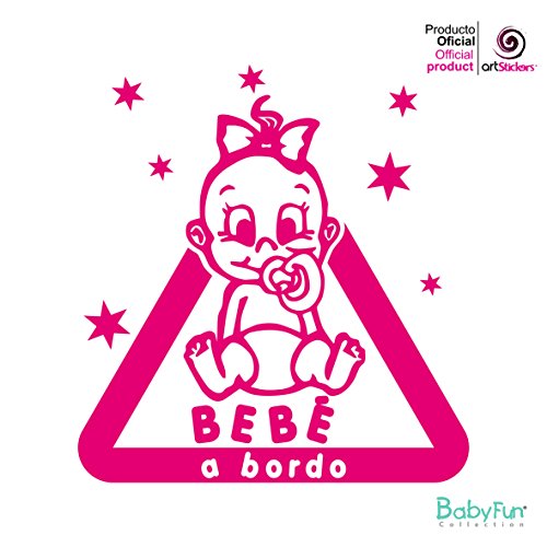 Artstickers Adesivo Bebe a Bordo, Beba a bordo stelle sticker - Rosa Fuxia - 1 Unità 14 cm x 13 cm babyfun collectión