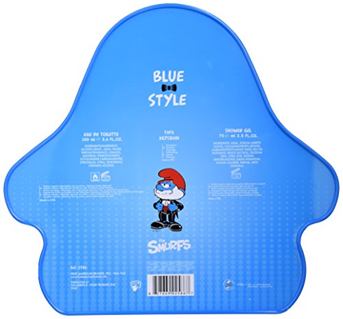 First American Brands Blue Style Papa 3D – Die Schlümpfe Papaschlumpf 100 ml Eau de Toilette + 75 ml Duschgel + Schlüsselanhänger Geschenkset für Kinder, 1er Pack (1 x 100 ml) - 2