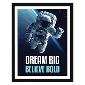 Chaka Chaundh - Space Astronaut poster with Composite Wood frame - Dream Quotes Frames - Motivational Quote for Office, Student and Study Room - (34 x 27 x 4cm | Blue)