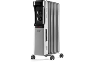 Taurus Alpatec New Dakar 2000 - Radiador de aceite, 2000W, 3 intensidades, termostato regulable, protección antivuelco, piloto luminoso, asa de transporte, ruedas, superficies hasta 20m2, gris