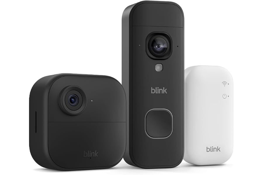 Blink Outdoor 4 Kamera (Außenkamera) mit Blink Videotürklingel 2K+ (neueste Generation), Schwarz, in