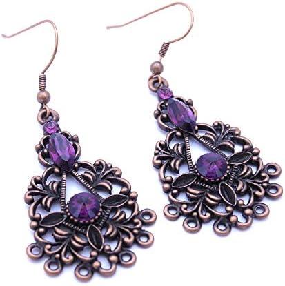 Copper earrings, Chandelier earrings with crystals of Swarovski, gothic, baroque