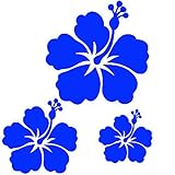 kdosublim Stickers Autocollants 3 Fleur d'hibiscus Couleur aux Choix,Voiture,frigo,Mur,Porte etc. (Bleu foncé)