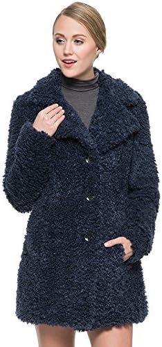 Ovonzo Women's New Winter Faux Fleece Fur Coat Lightweight Navy Blue Size XXL