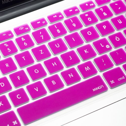 MiNGFi Deutsche Tastatur Silikon Schutz Abdeckung QWERTZ für MacBook Pro 13, 15, 17 Air 13 Zoll EU Keyboard Layout Silicone Cover – Hot Pink - 3