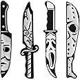 4PCs Knife Brooch Horror Movie Nightmare Badge Cool Killer Face Enamel Pin Punk Style Ornament for Hat Backpack Clothes Role Plays Decoration Ghost Festival Gift for Men Women