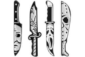 LOUJIN 4PCs Knife Brooch Horror Movie Nightmare Badge Cool Killer Face Enamel Pin Punk Style Ornament for Hat Backpack Clothes Role Plays Decoration Ghost Festival Gift for Men Women