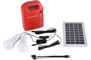 ZERODIS Kit de iluminación de energía solar, 12V portátil hogar iluminación exterior DC paneles solares System de generación de energía de carga con 4 en 1 cable de carga USB y LED bombilla