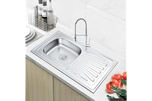 RUMO RELIABLE & MODERN RUMO 9050 Stainless Steel Kitchen Sink 1.0 One Single Large Deep Bowl Reversible Sinks with Drainer 900 x 500mm Inset Life Time Warranty Includes Wastes & Plumbing Kit