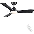 CJOY DC Ceiling Fans with Lights, 42'' Ceiling Fan Lights with Remote Control LED Dimmable, Black Ceiling Fans with Lamps Quiet Reversible DC Motor 3 Blade 6 Speeds for Bedroom Living Room