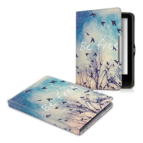 kwmobile Hülle für Tolino Vision 1 / 2 / 3 / 4 HD – Flipcover Case eReader Schutzhülle – Bookstyle Klapphülle Be free Design Schwarz Blau Weiß - 5