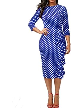 Damen Kleider Retro Abendkleider Longra Polka Dots Kleider Vintage Kleid Damen Elegante Langarm Bodycon Etuikleid...