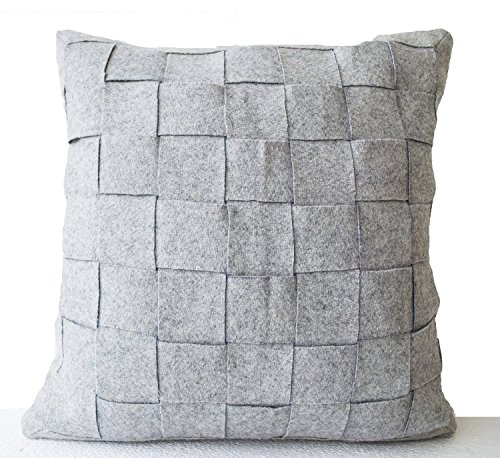 Handgefertigt grau Filz Kissen – Filz Weave quadratisch Kissen – Modernes Decor – Wolle Kissen deckt – Hochzeit Geschenk – Strukturierte Kissen Bezüge, grau, 50x50 cm