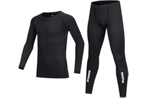 BUYKUD Kids' Girls Boys Long Sleeve Athletic Base Layer Compression Underwear Shirt & Tights Set Unisex