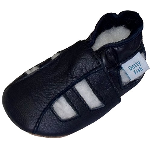 Soft Leather Baby sandal shoes boys or girls with Suede Soles by Dotty Fish with Suede Soles. Navy - 6-12 months