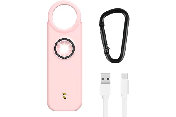 Flintronic Alarme Personnelle, 135DB Lampe de Poche, Porte Cle Alarme Portative, Alarmes de Sécurité d'urgence avec Lumières LED, pour Les Enfants, Femmes et Personnes âgées - Rose