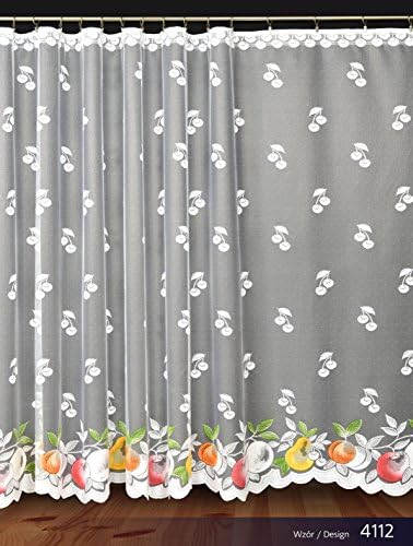 Ready made lovely fab net curtain modern jaquard white with fruits width 295cm/116" x drop 150cm/59"