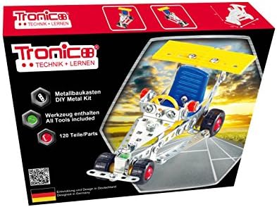 Metal Construction Model Kit, RACING CAR, 120 parts, Tronico© Germany, including tools, metal mechanical construction, kids metal kits, metal mechanics kits