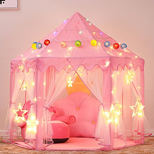 ZHUDJ Children'S Tent, Six Corners, Super Princess Castle, Indoor And Outdoor Baby, Game House, Toy House, Girl Birthday Present,Pink Belt Lamp ZHUDJ Children'S Tent, Six Corners, Super Princess Castle, Indoor And Outdoor Baby, Game House, Toy House, Girl Birthday Present,Pink Belt Lamp
