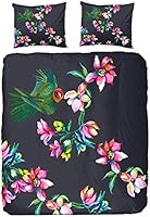 Descanso lit simple en coton/Satin Avec housse de couette Motif fleurs grises Multicolore