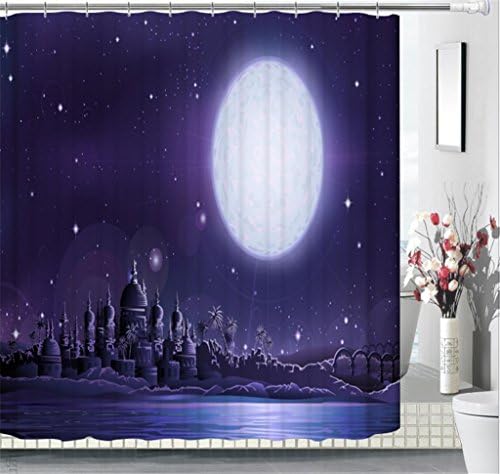 KKLL 3D Shower curtains Bathroom decorated Visual space The castle in the moonlight Polyester printing Waterproof and mildew Thickened Bathtub Occlusion privacy Hanging curtain , 180*180cm