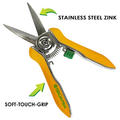 GRÜNTEK Garten- Pflanzenschere COLIBRI 170 mm Edelstahlklingen mit Zink-Legierung Blumenschere mit Soft-Touch Ergo-Griff, Trimmerschere Bypass - 4