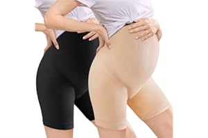 ACWOO Damskie majtki ciążowe, 2 szt., rozciągliwe majtki ciążowe z wysokim stanem, miękkie, oddychające bielizna ciążowa po porodzie, ciążowe bezszwowe spodnie z płaskimi nogawkami