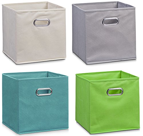 Zeller Vlies Aufbewahrungs-Box 4er Set 28 x 28 x 28 cm, farbig, faltbare Regal-Boxen Ordnungs-Boxen Regal-Korb quadratisch; 4teilig - je 1 Stück pro Farbe