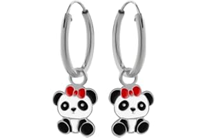 LOVE YOUR CITY Boucles d'oreilles créoles petit panda - Cadeau pour filles et enfants - En argent sterling 925 avec émail - Livré dans une petite boîte cadeau, Argent sterling