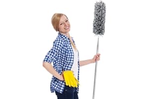 AIDELY Extendable Microfiber with Extra Long 100 inches Telescopic Pole, Feather Duster with Bendable Head, Hand Duster for Cleaning High Ceiling Fans, Blinds, Cobweb, Cars