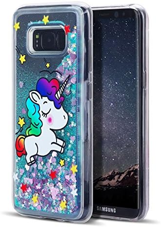 Samsung Galaxy S8 Case, 3D Silicone Phone Case Caselover Glitter Liquid Flowing Sparkling Crystal Case for Galaxy S8 Devices (5.8 inch) Flexible Soft TPU Gel Phone Case Cover Bumper Shockproof Protection - Green Unicorn Horse
