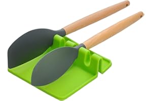 Songway - Poggiamestolo in Silicone per Utensili da Cucina, poggia-Cucchiaio, spatola, mestolo, forchetta, Antiscivolo, Resistente al Calore, Silicone (Green, S)