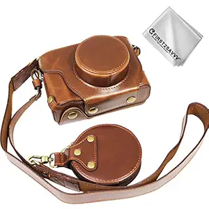 Full Body Precise Fit PU Leather Digital Camera case Bag Cover with Should Strap for Fuji Fujifilm X100V (Dark Brown)