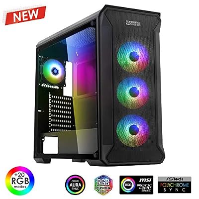 EMPIRE GAMING - Boitier PC Gamer Darkwitcher - ARGB Moyenne Tour ATX - Façade Métal Mesh et Paroi Latérale en Verre Trempé - 4 Ventilateurs 5 Volts PWM LED RGB Adressables 120 mm - MB Sync