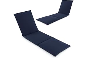COSTWAY Tri-Fold Sun Lounger Cushion, 182x59cm Garden Recliner Cushions Chaise Sunlounger Replacement Pad, Foldable Thick Sunbed Mattress Patio Chair Cushion Pad for Indoor Outdoor Use (2, Navy Blue)