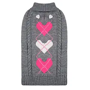 KYEESE Valentine's Day Dog Sweaters for Small Dogs Turtleneck Grey Doggie Sweater with Leash Hole Knit Pullover Cat Sweater
