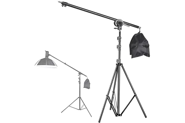 GIFTMAX Boom Arm Holder for Photography Lights with Bag 33 Tall Lighting Reflector Arm Stand Grip Swivel Head Clamp Holder Bracket Adapter (Arm Boom with 9ft Stand)