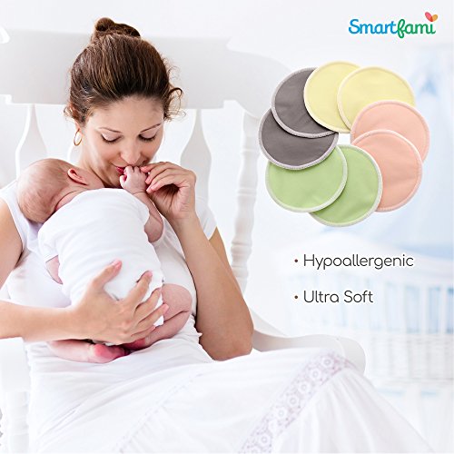 Best waschbar Bio Bambus Stilleinlage mit Wäschekorb und Tuch Tasche von smartfami, wiederverwendbar Stilleinlagen,, wasserdicht, auslaufsicher BH Pads, saugstark, hypoallergen, Stillen - 6