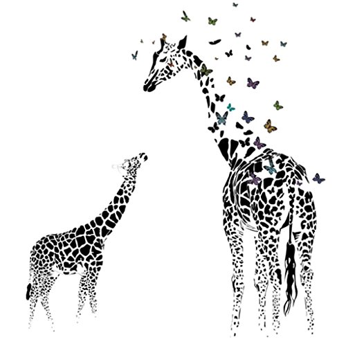 Preisvergleich Produktbild Giraffe Schmetterling Silhouette Wandsticker DIY wasserdicht abnehmbare Wandtattoo Home Room Decor, 35,4 "x 23,6"
