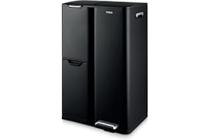 Tower Recycling Pedal Bin, Three Individual Compartments with Removable Inner Buckets, Carbon Steel Body, 60L, Black