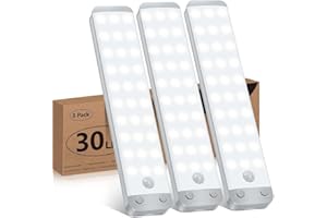 HIBOITEC Motion Sensor Cupboard Light, Wireless USB Rechargeable Under Cabinet Lighting LED Closet Light, Magnetic Under Counter Lights Kitchen with 20 LED, Night Light for Wardrobe, Cabinet, Stairs(White)