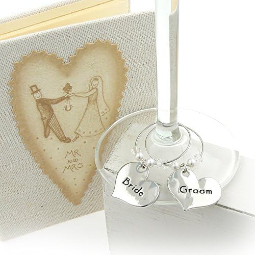 Bride and Groom Wine Glass Charms with Crystals and Pearls
