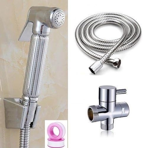 Sieyes Cloth Diaper Sprayer for Toilet, Hand Held Brass Bidet Shattaf Set with Spray,Holder,1/2"MPTx1/2"FPTx1/2"MPT T-Valve and 47 Inches Stainless Steel Hose