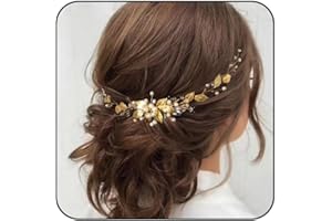 Edary Bridal Flower Wedding Headpiece Gold Wedding Hair Accessories Pearls Bridal Jewellery Leaf for Women and Girls, 1 stück (1er Pack), Metal