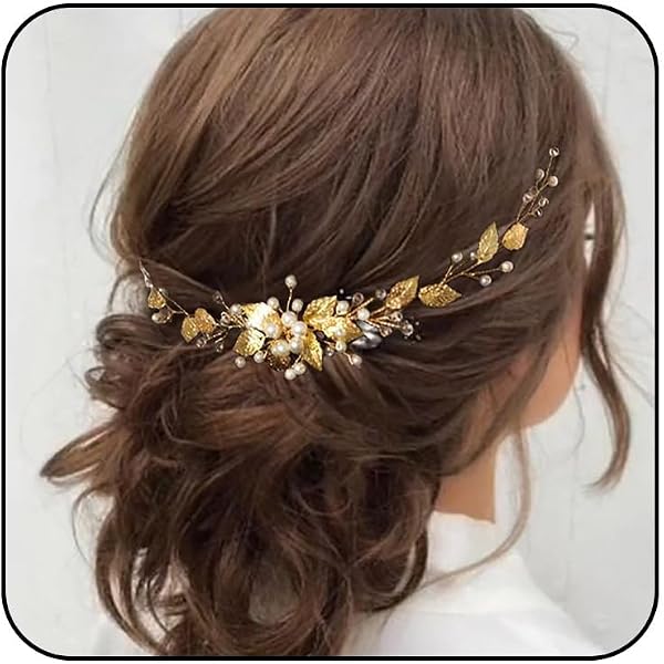 Braut Stirnband Mit Perlen Und Blattgold-Blüten – Eleganter Haarschmuck Für Hochzeit, Valentinstag Oder Parties (Gold)