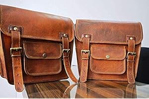 american blue 2X Moto Sac en Cuir Véritable Sac De Selle Vélo en Cuir Messenger Sacoche | Sac À Outils Brun Guidon Sissy Bar Sac De Voyage, Sacoches Sacoche Ensemble de 2 Sacs