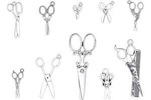 PH PANDAHALL PandaHall Elite - 50 dijes de tijeras, 10 estilos, colgantes, tijeras, cuentas de costura, abalorios para hacer collares, pulseras, plata envejecida, Zinc Metal Plata Plástico