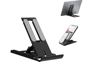 VINPAM Foldable Portable iPad Stand, Adjustable Tablet Holder for 4-13 Inch Devices - Ergonomic Desk Accessories Compatible with iPad 10.9-12.9, iPhone 15 Pro Max, Galaxy Tab, Switch (Black)