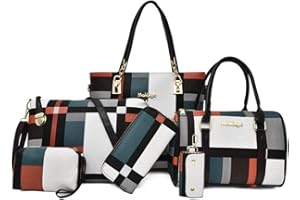 Opurtdor Bolso Mujer Mediano Bolso Bandolera Mujer Bolsos de Mujer Bolso Shopper Mujer Bolso Piel Mujer Bolsos Bandolera para PU Mujer Bolso Tote 6 Pcs Set Bolso de Mano