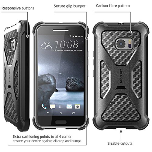 i-Blason Carcasa para HTC 10  Lanzamiento en 2016   Funda Serie Prime con Soporte  Robusto  y Clip de sujeci  n para cintur  n Giratorio  Negro 